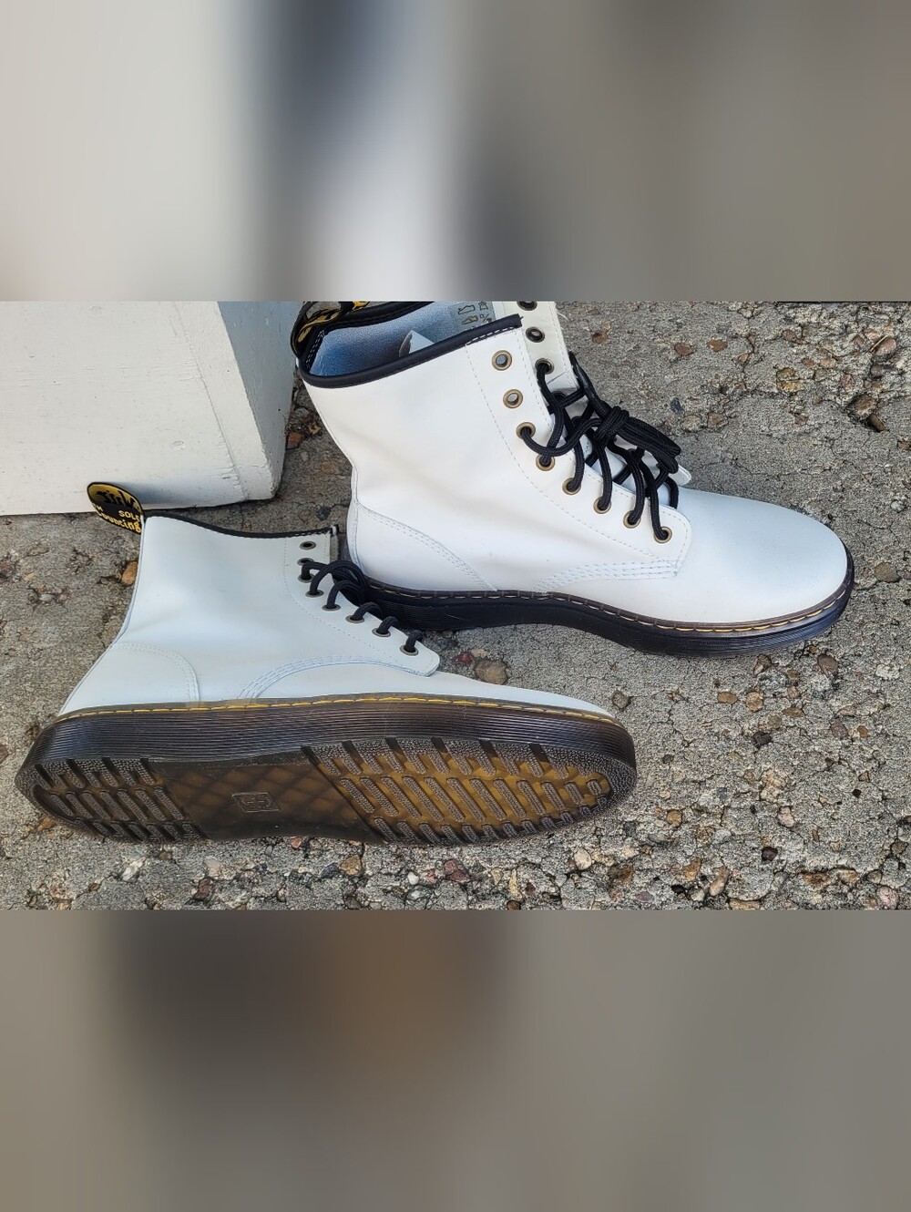 Dr. Martens White Leather 8-Eye Boots with Black Laces